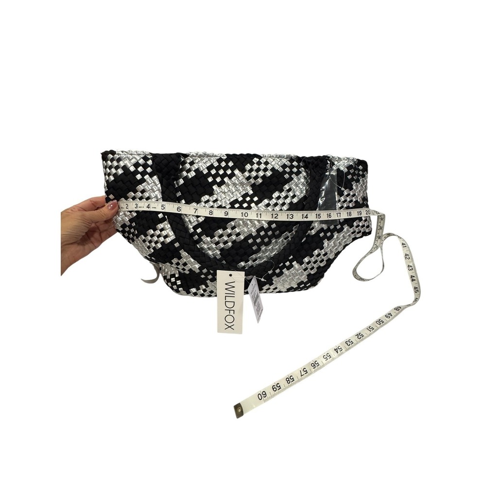 WILD FOX Woven Tote Bag Black Silver Houndstooth Large Shopper Beach Bag - Picture 5 of 8